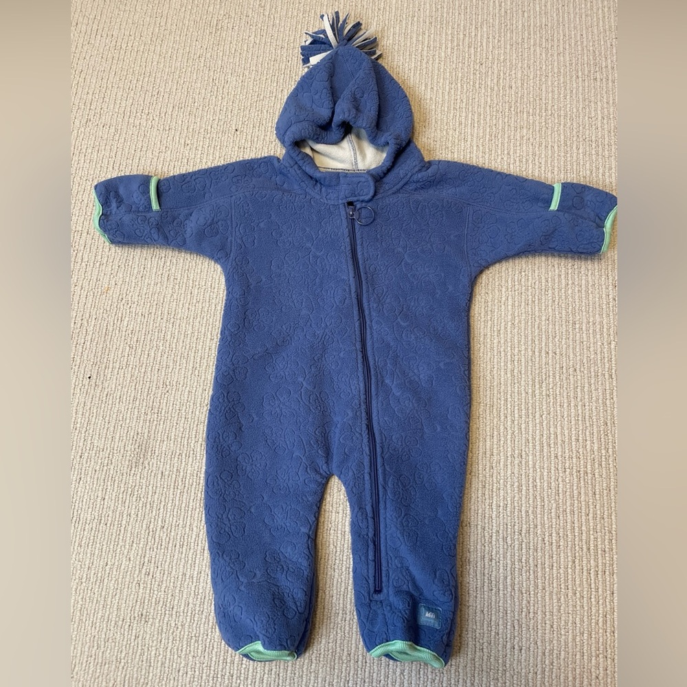 REI Snow Suit Bunting Fleece Hooded Purple/teal Size 3 Months Zip